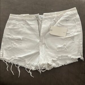 White Distressed Denim Shorts